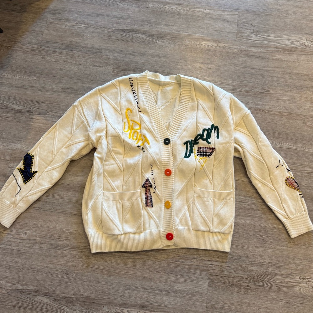 Ebossy Patchwork Cream Knit Cardigan - image 1